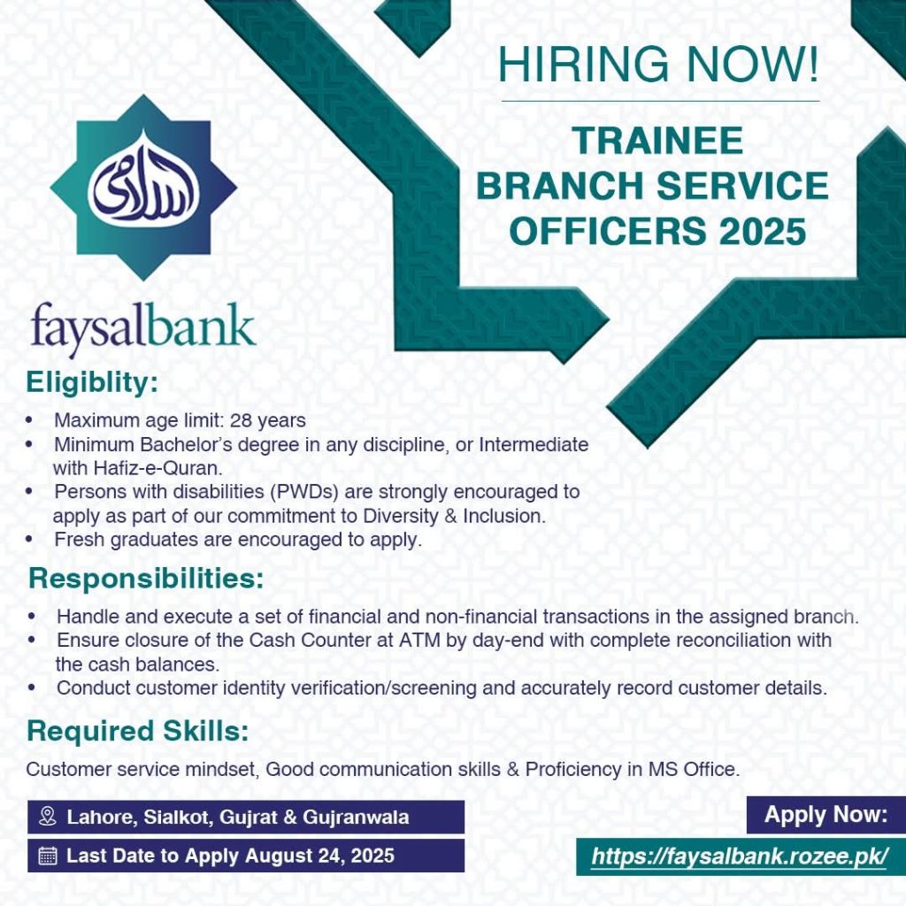 Faysal Bank Branch Service Officers Jobs