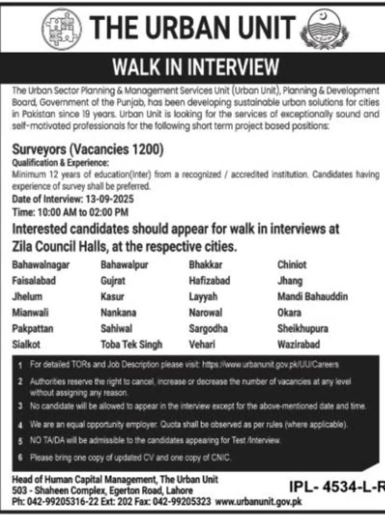 1200+ Surveyor Jobs in Urban Unit | Walk-in Interview 2025