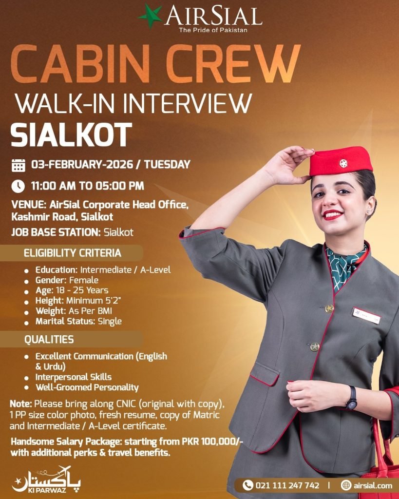 Airsial cabin crew jobs walk in interview official advertisement