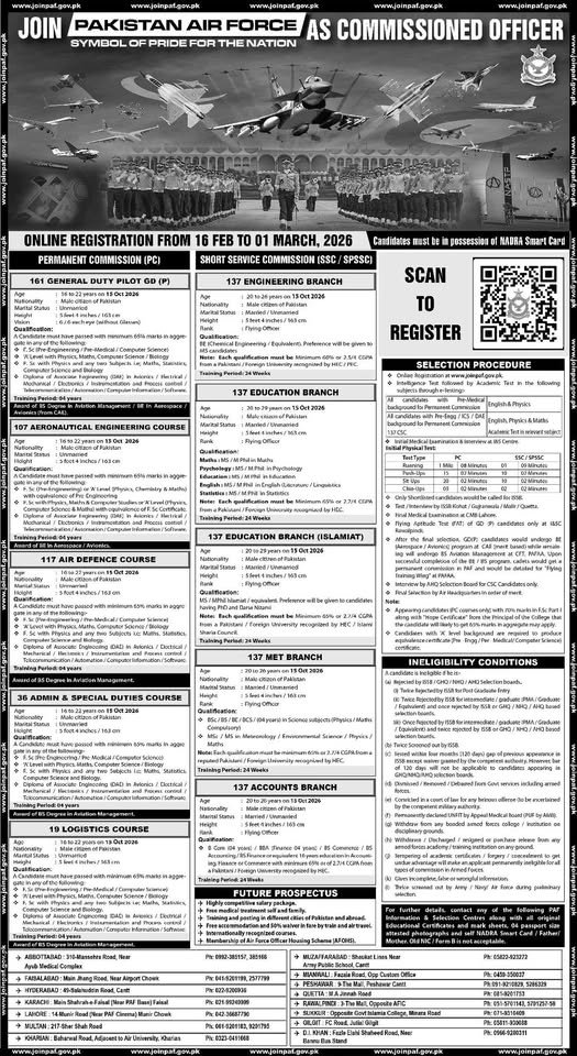 Join PAF as Commissioned Officer Jobs 2026 – Online Registration Open
