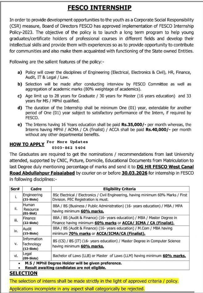 FESCO Internship 2026: Apply Online for 80+ Paid Vacancies in Faisalabad