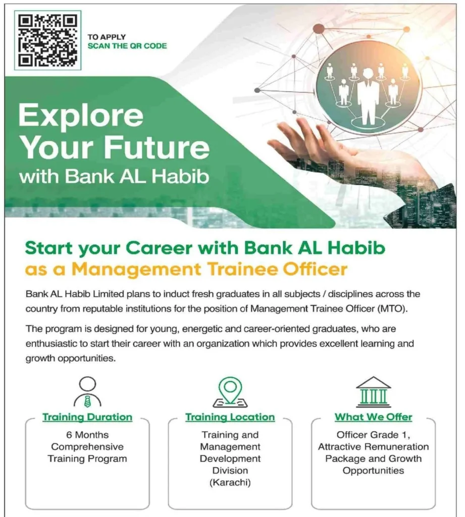 Official recruitment advertisement for Bank AL Habib Management Trainee Officer Program 2026