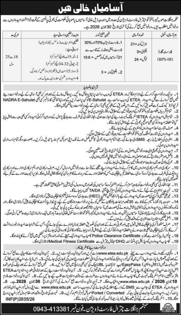 KPK Forest Guard Jobs 2026 – (BPS-08) | Apply Online via ETEA