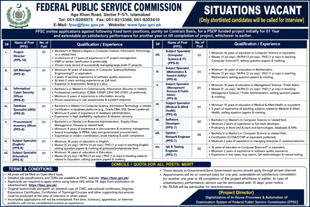 FPSC IT Jobs 2026: Cyber Security, Developers, Engineers – Apply Online